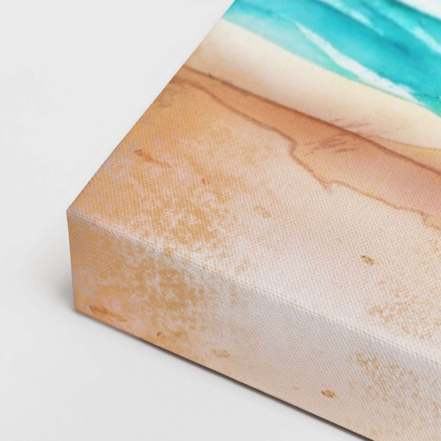 Blue ocean wall art canvas, gallery-wrapped corner detail