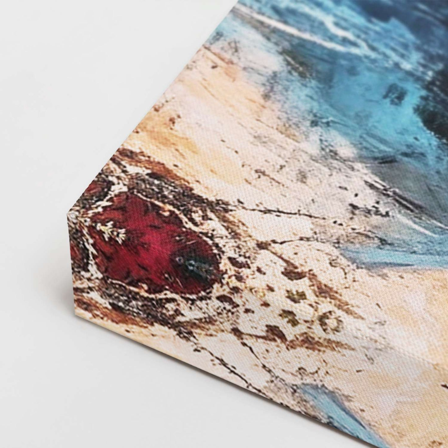 Boat artwork canvas, gallery-wrapped corner detail