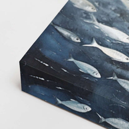 Fish wall art canvas, gallery-wrapped corner detail
