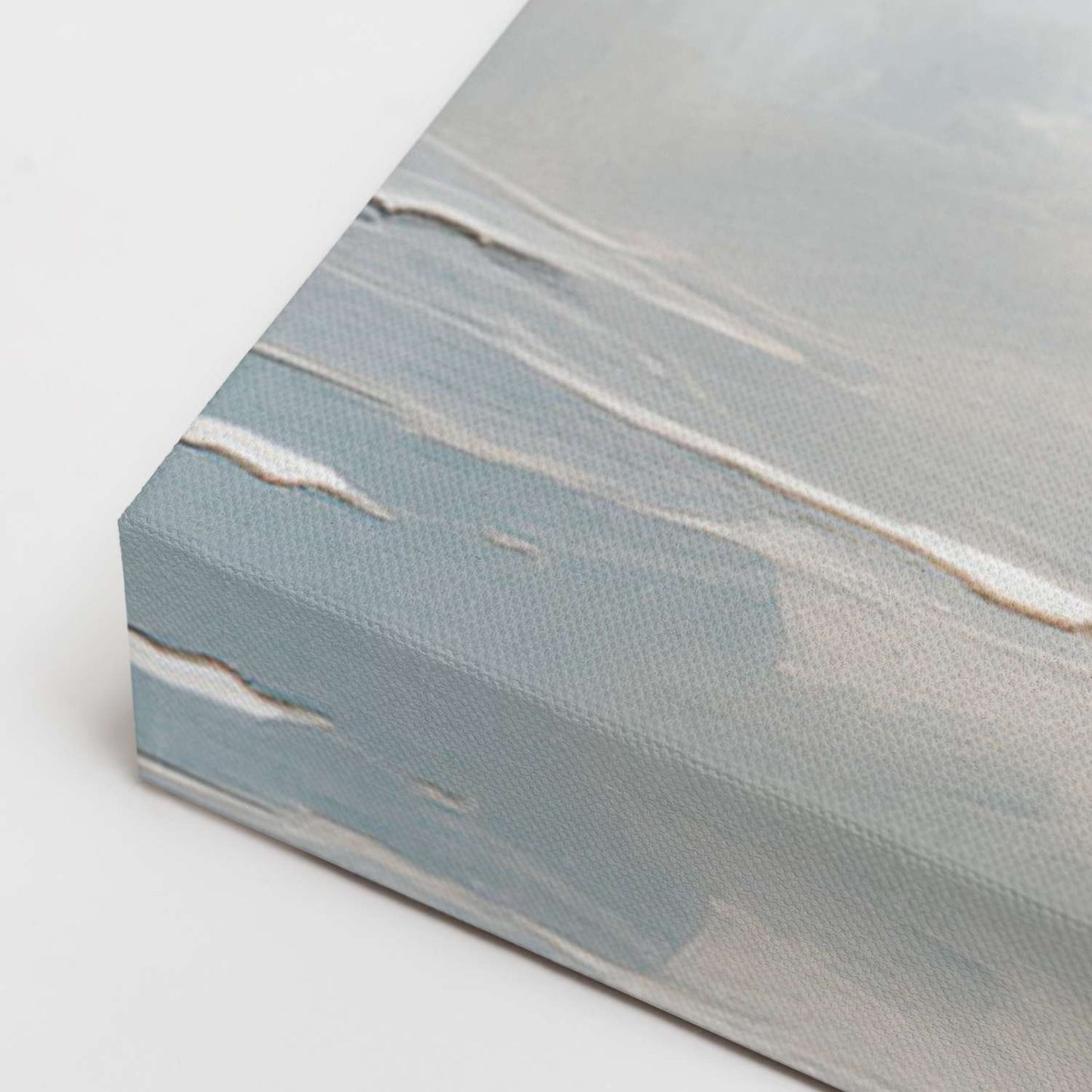 Heron wall art canvas, gallery-wrapped corner detail