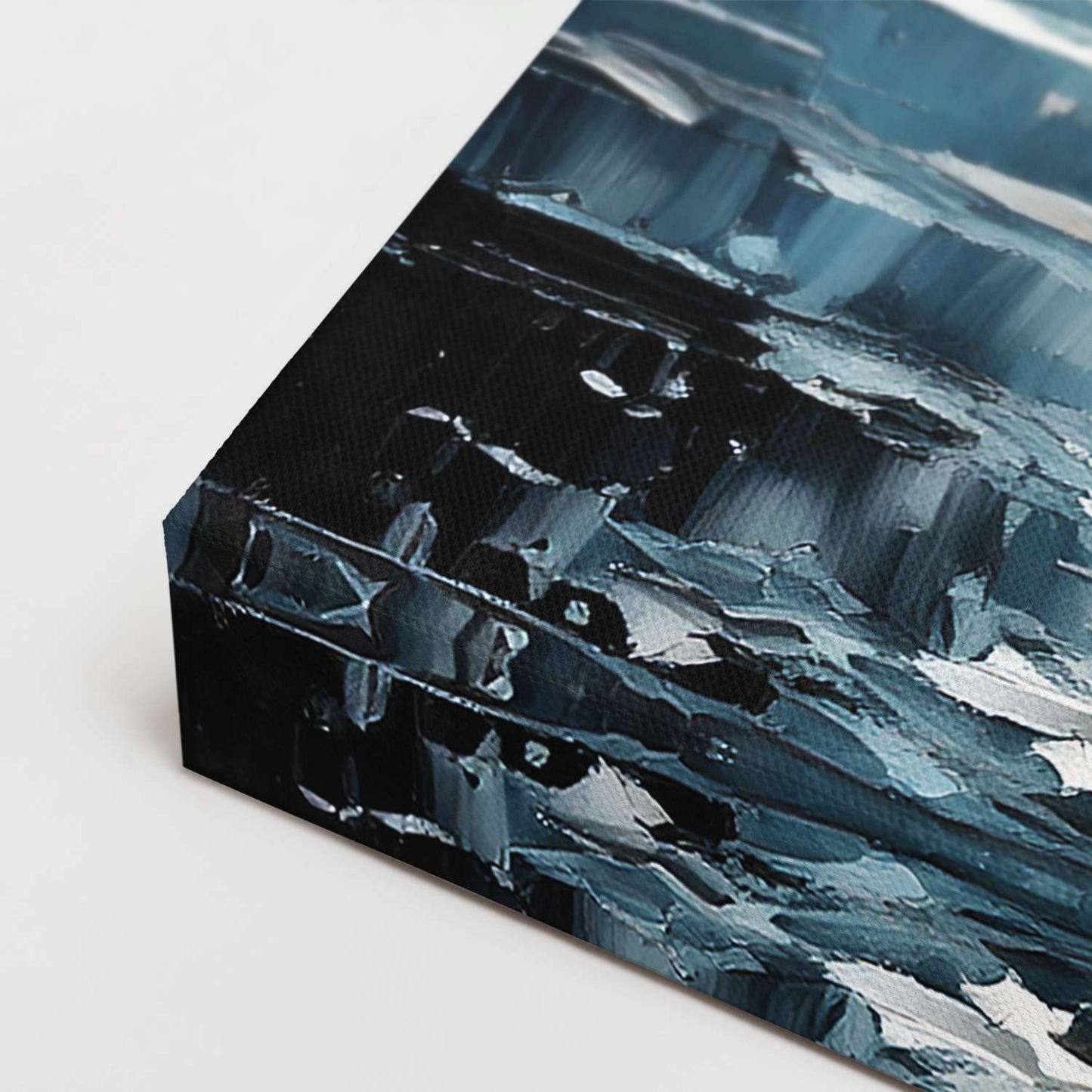 Sailboat wall art canvas, gallery-wrapped corner detail