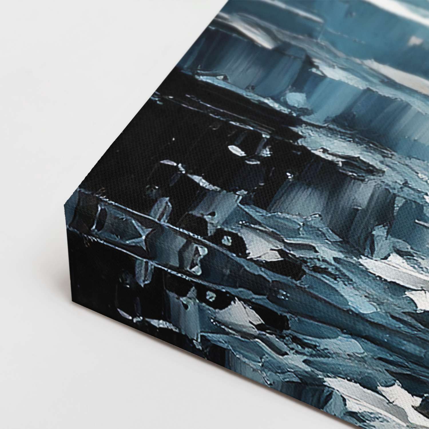 Sailboat wall art canvas, gallery-wrapped corner detail