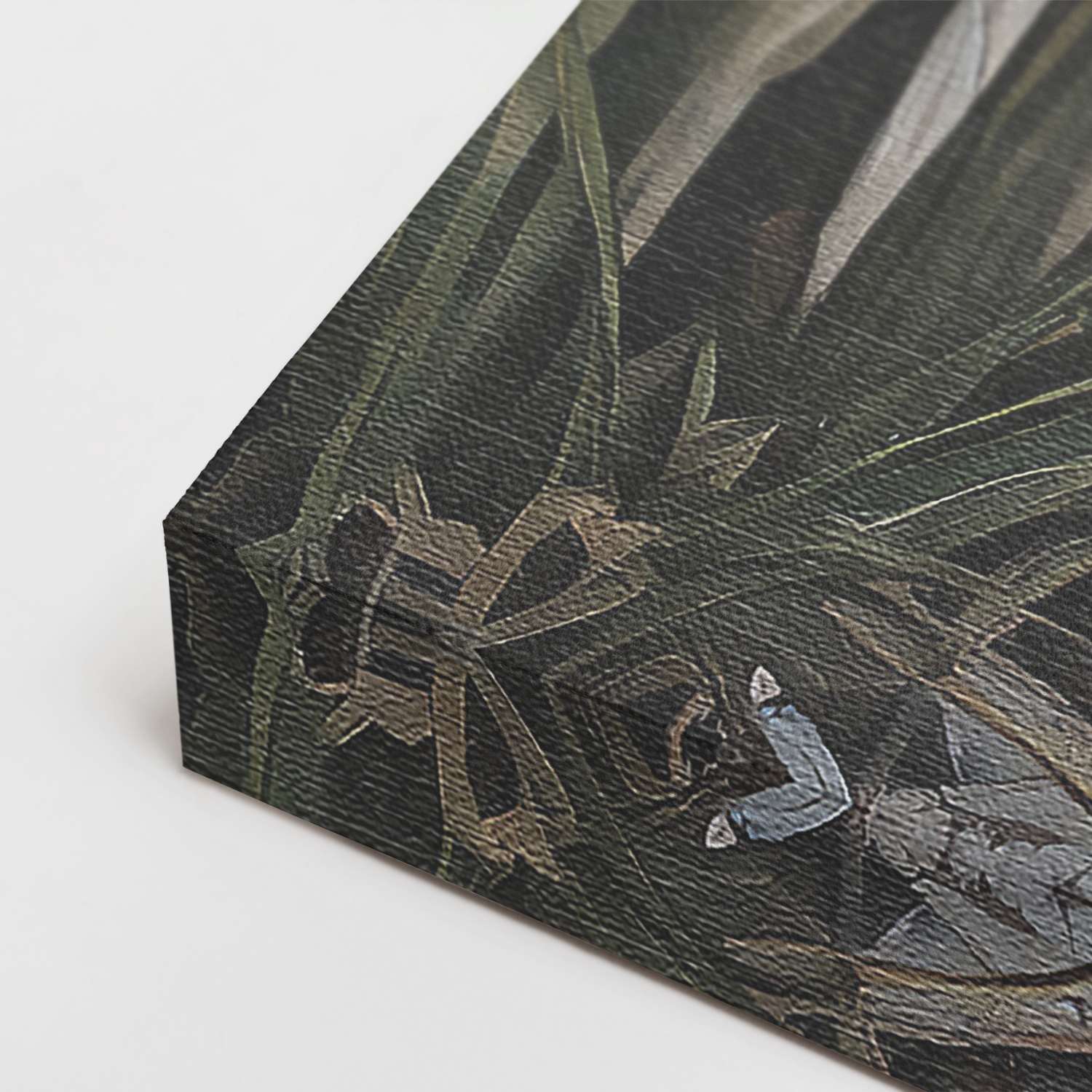 Tropical canvas wall art, gallery-wrapped corner detail