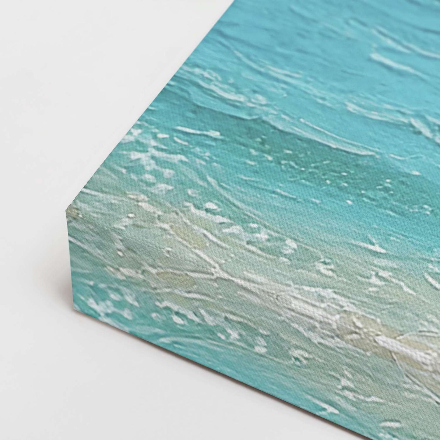 Tropical sunset wall art canvas, gallery-wrapped corner detail
