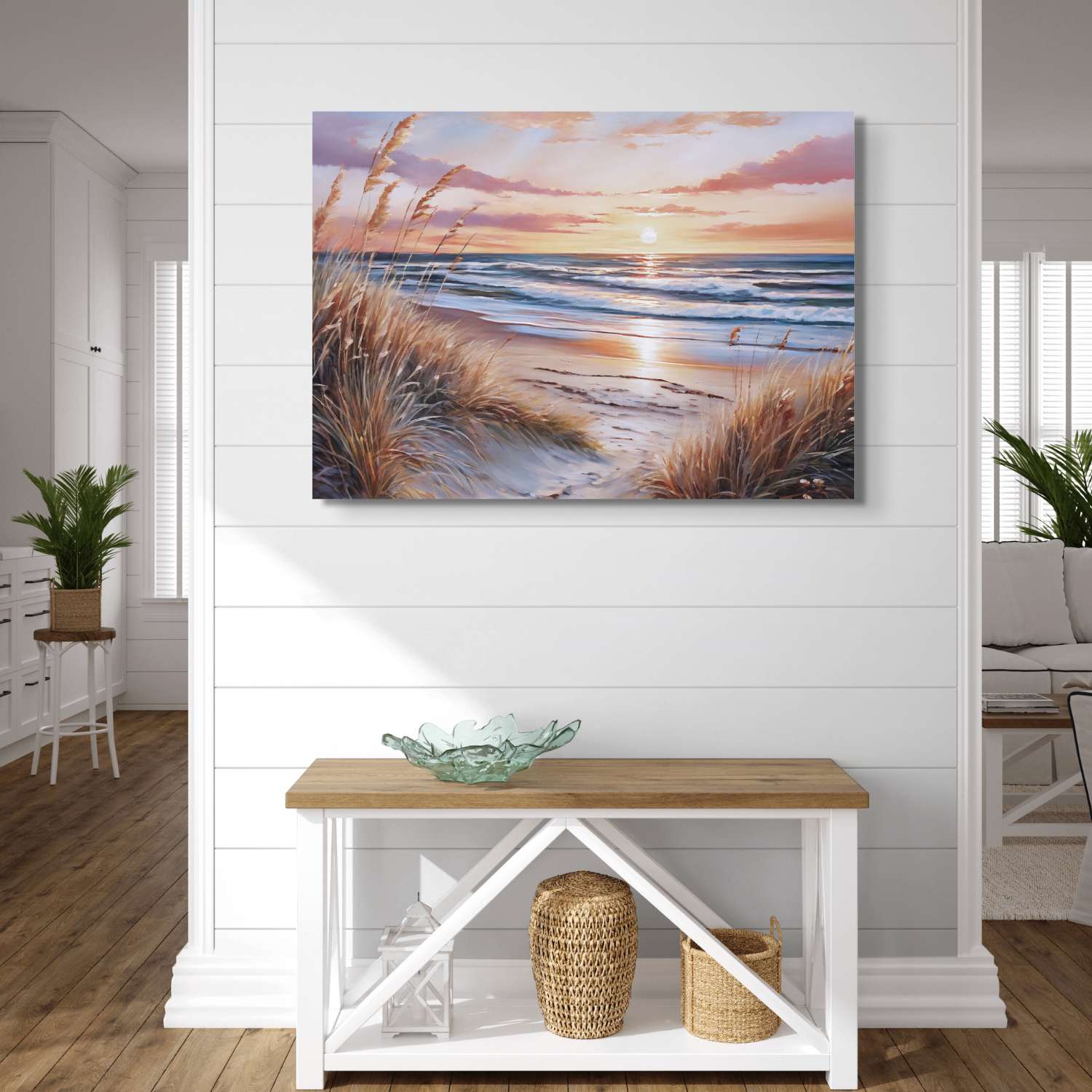 Beach sunset art canvas on a wall