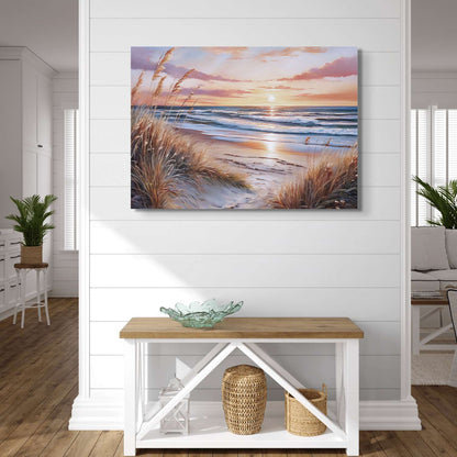 Beach sunset art canvas on a wall