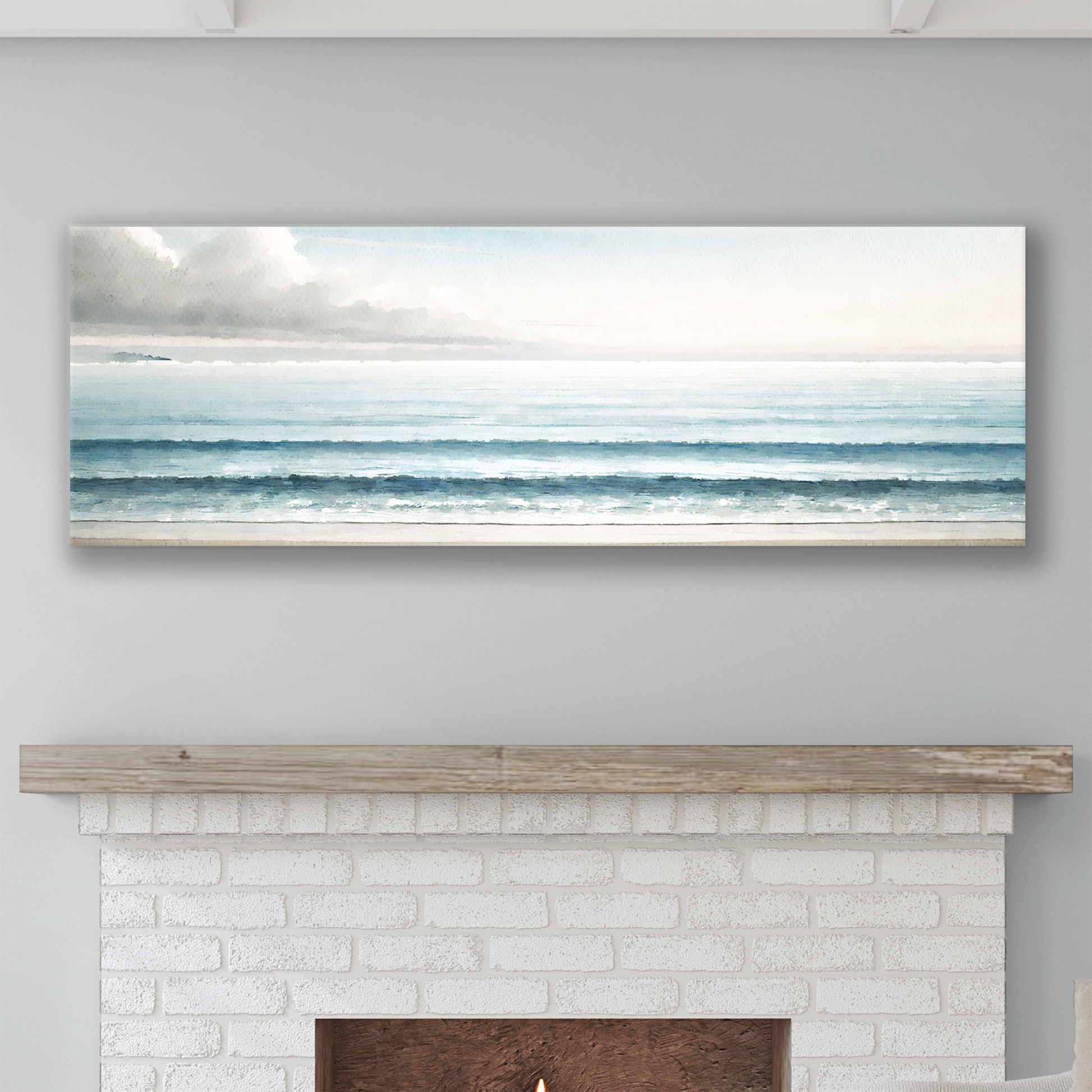 Blue horizon art canvas on a wall