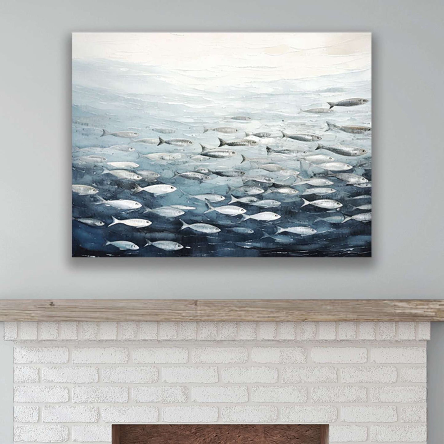 Fish wall art canvas on a wall