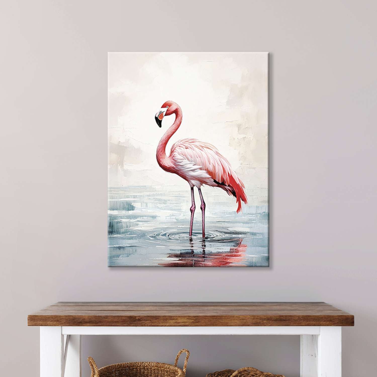 Flamingo wall art canvas on a wall
