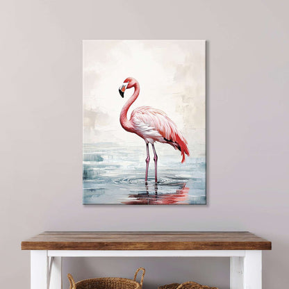 Flamingo wall art canvas on a wall