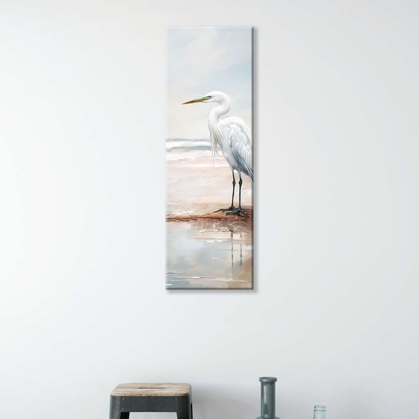 Heron wall art canvas on a wall