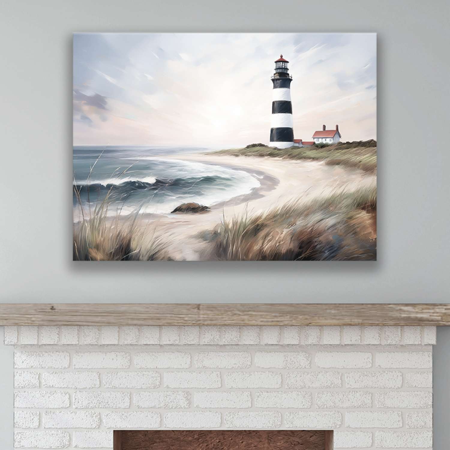 Lighthouse wall art canvas on a wall