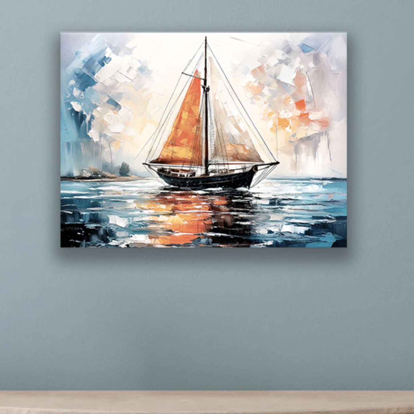 Sailboat wall art canvas on a wall