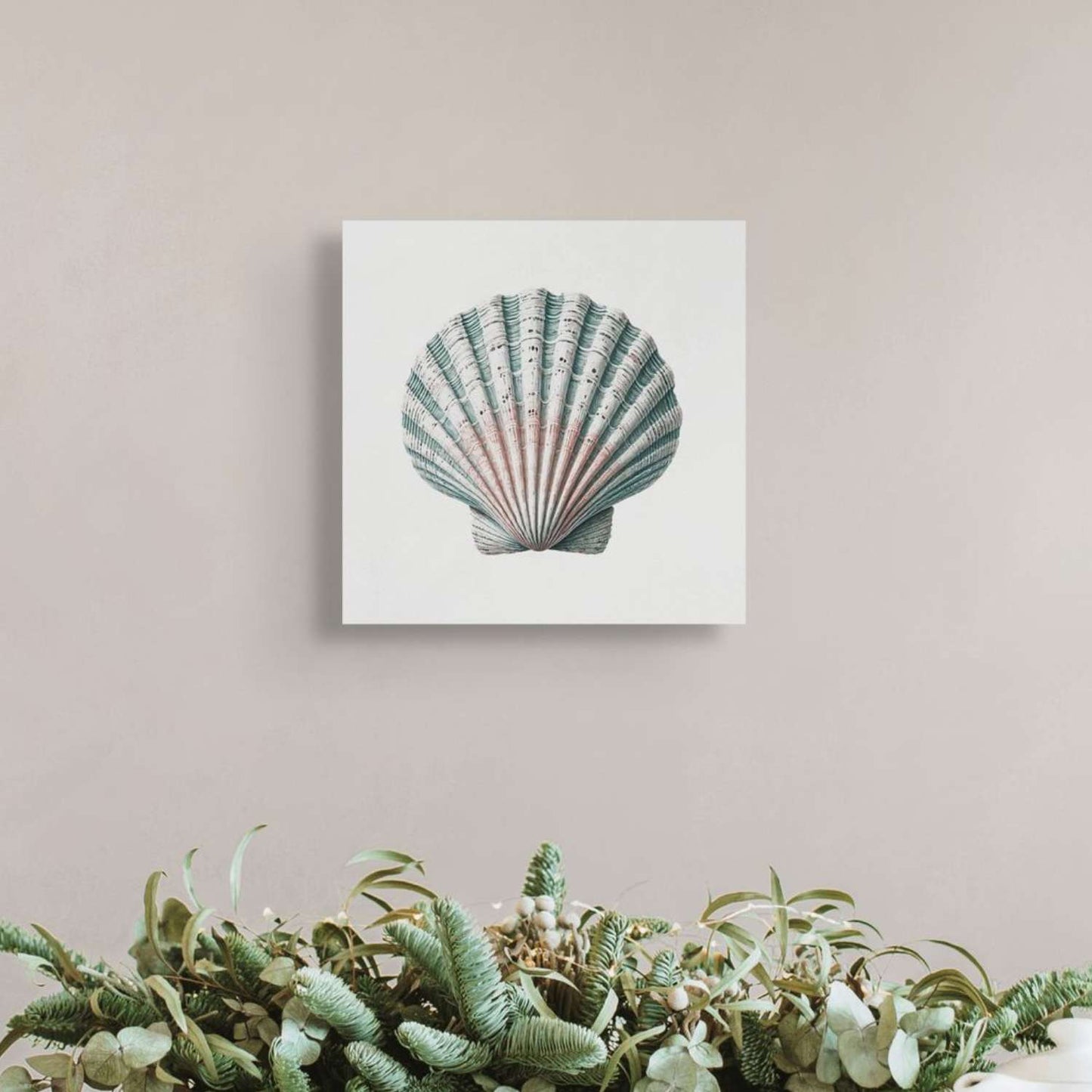 Shell canvas art on a wall