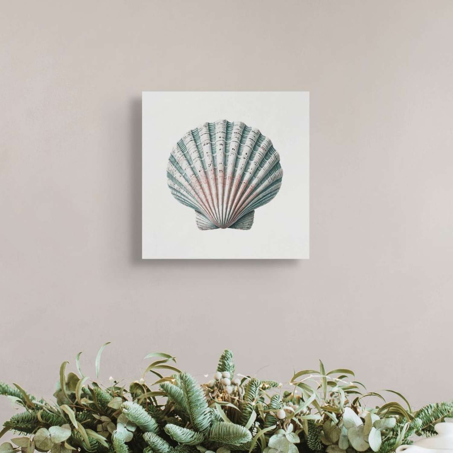 Shell canvas art on a wall
