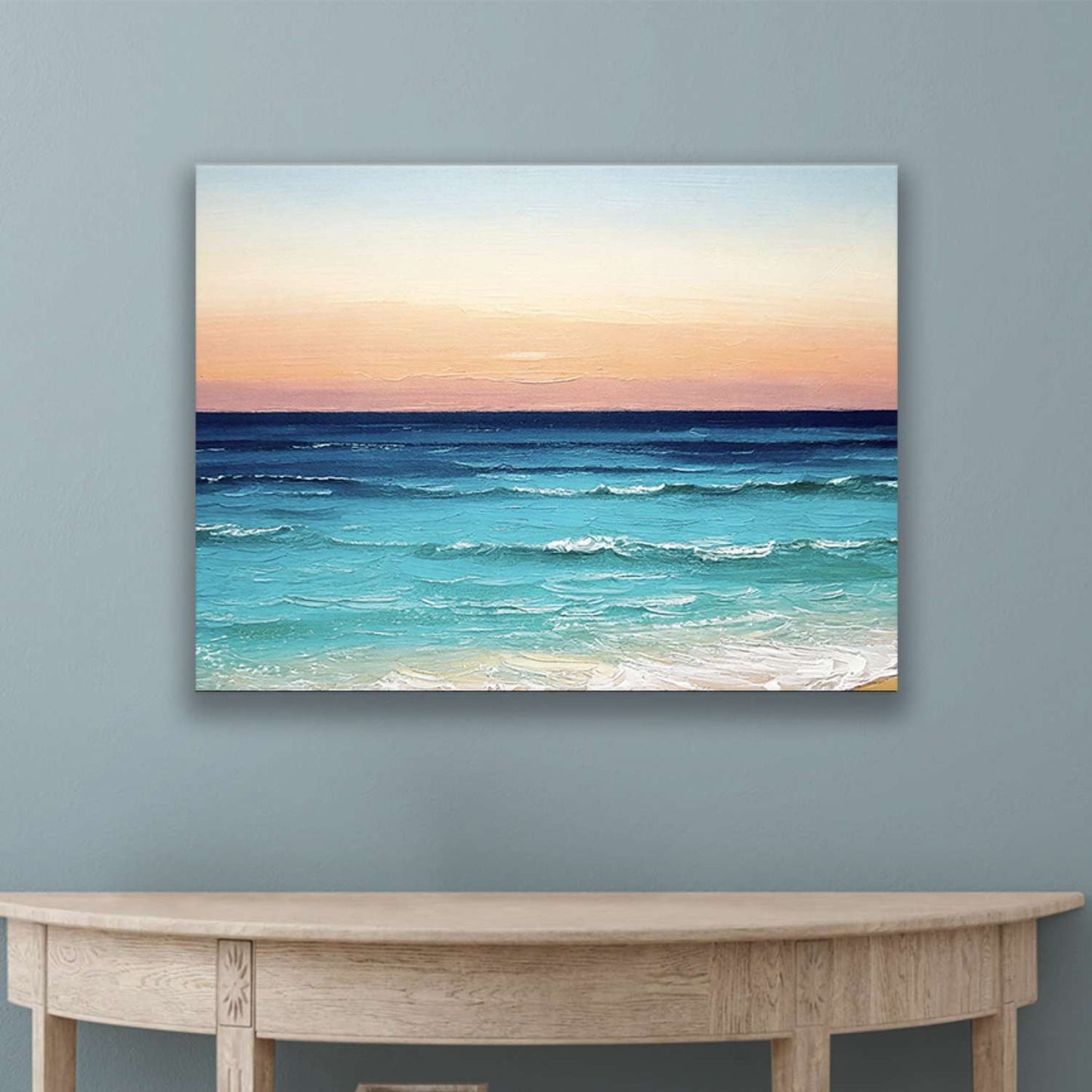 Tropical sunset wall art canvas on a wall