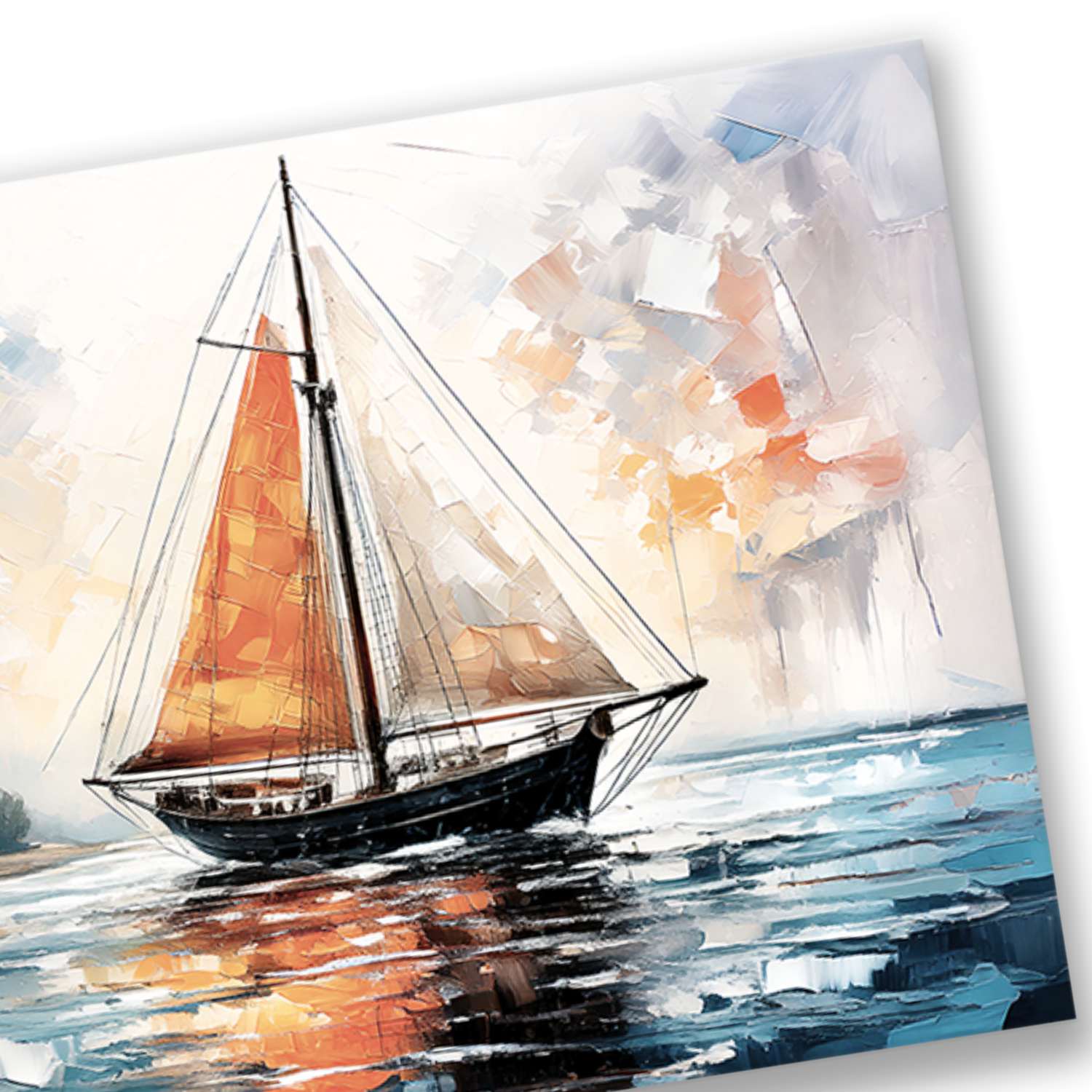 Sailboat wall art canvas texture close-up