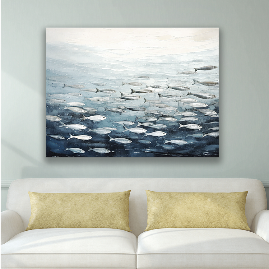 SILVER SCHOOL – Original Fish Wall Art Decor on Canvas