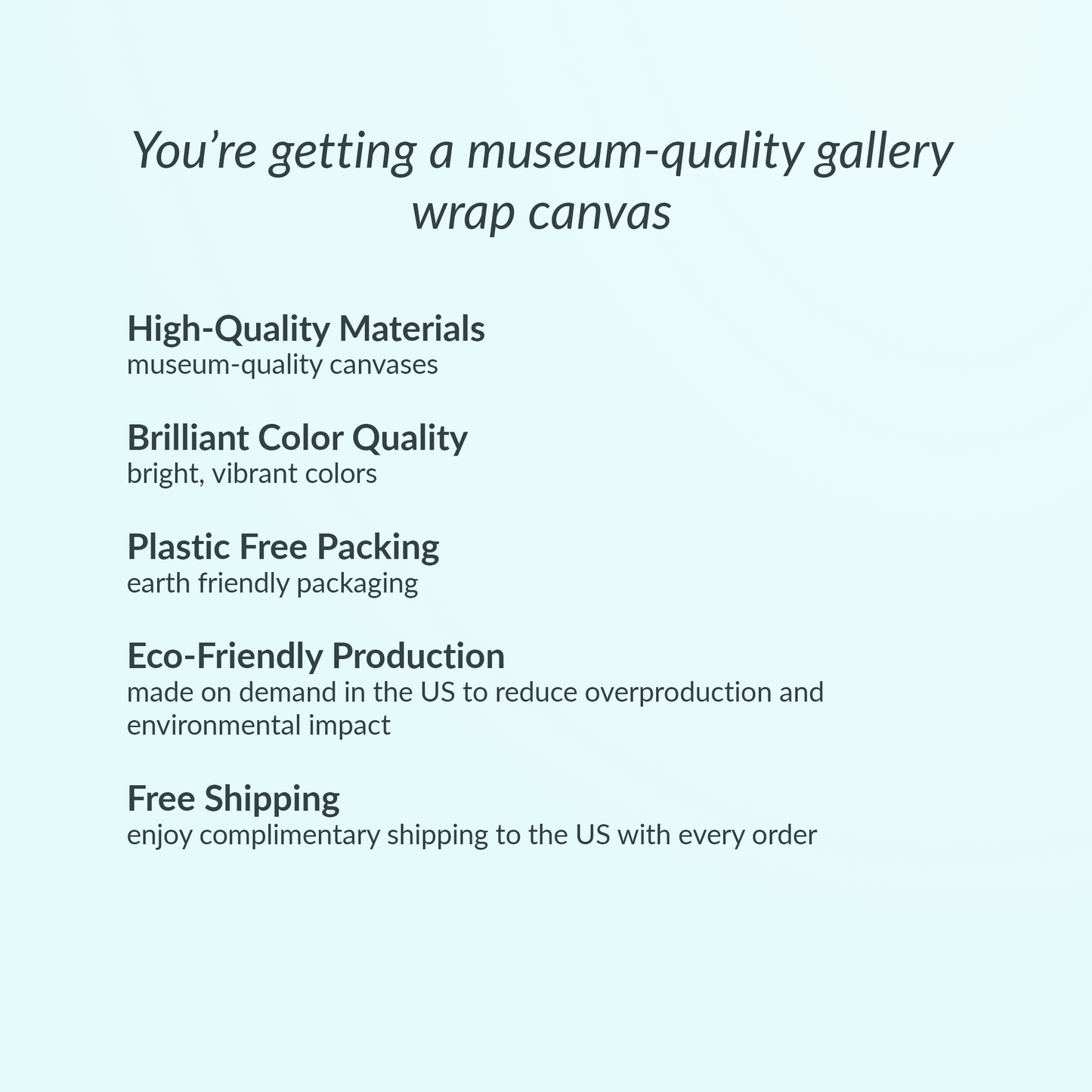 Museum quality gallery wrap canvas. Brilliant Color Quality, Plastic Free Packing, Eco Production, Free Shipping 