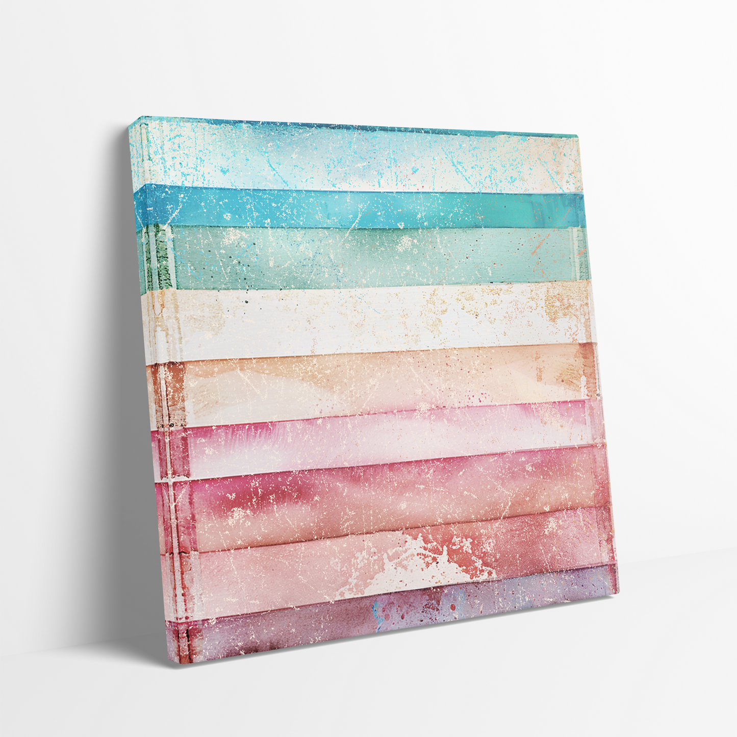 fabulous beach wall art on canvas TROPICAL VIBES. The seaside art shows abstract pastel stripes in beach colors.