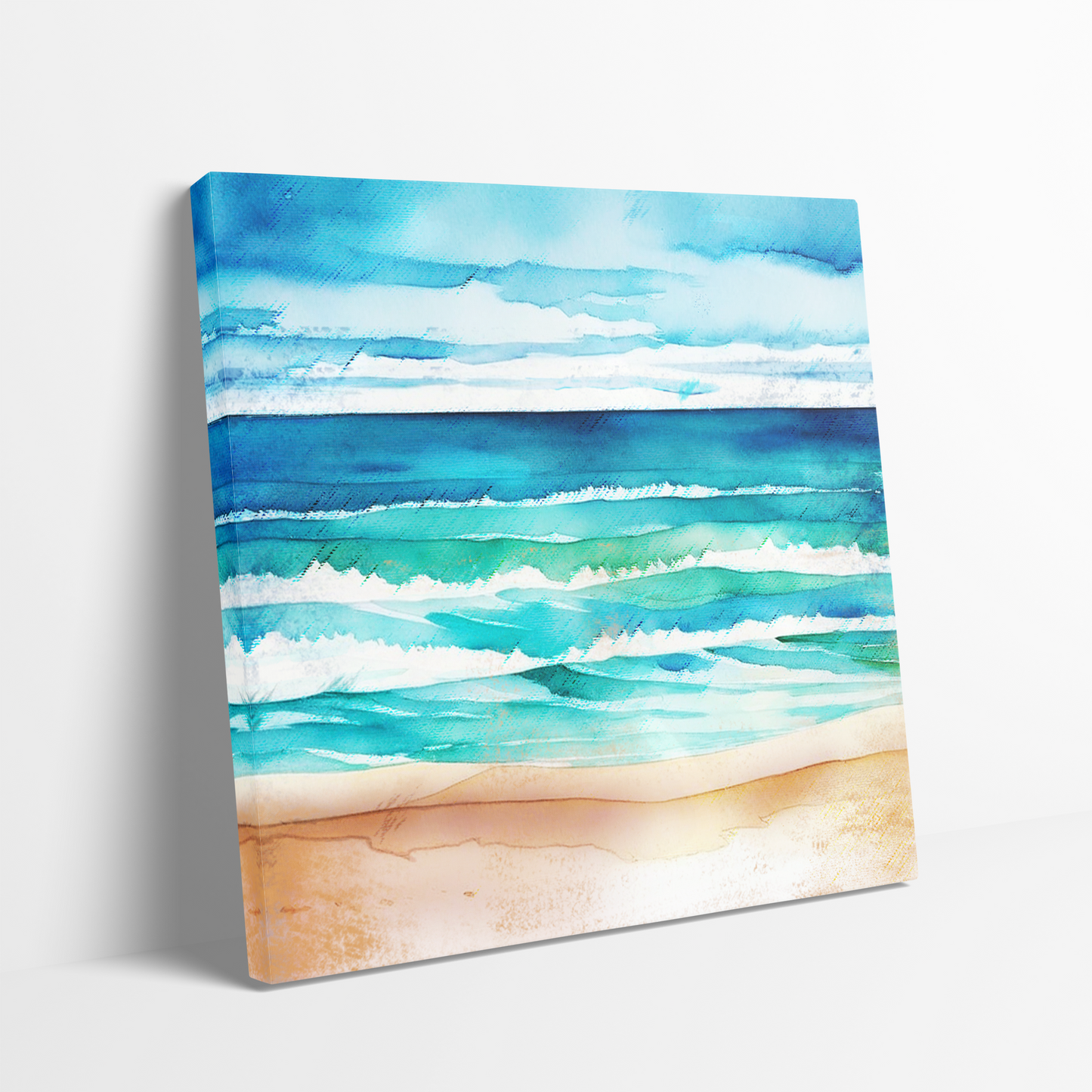 fabulous beach art canvas print CRYSTAL WATERS. The coastal artwork shows an abstract interpretation of sea waves and sand.