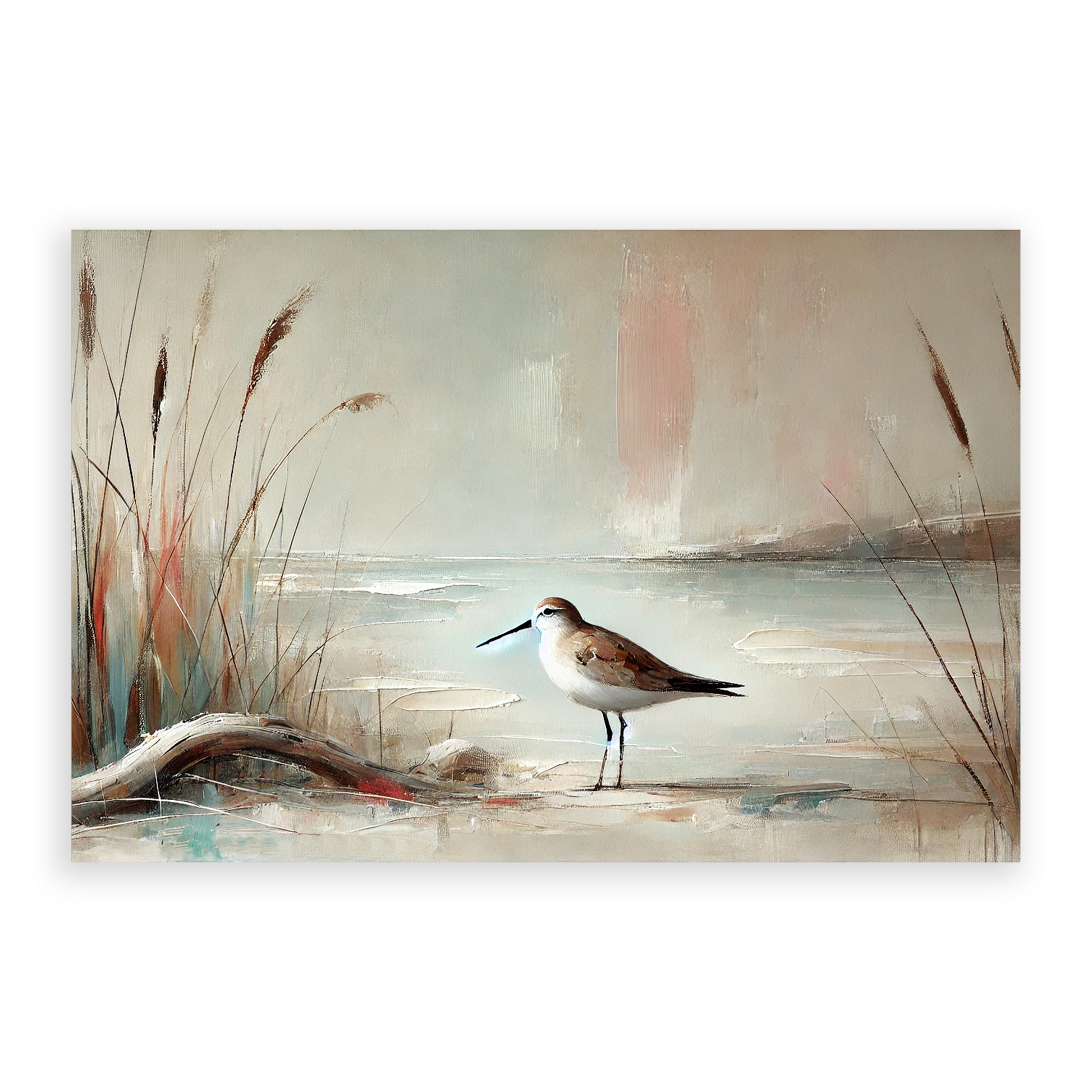 Awe-inspiring fall shore art AUTUMN SANDPIPER. The sandpiper art shows a sandpiper at the shore in warm autumn colors.
