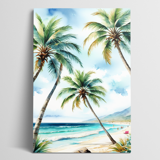 Fabulous palm tree art PARADISE PALMS. The seaside wall art shows palm trees overlooking the beach.