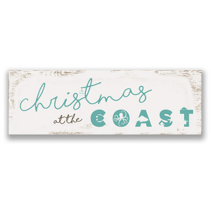 ocean-inspired Christmas Coastal canvas CHRISTMAS ON THE COAST. The Christmas beach theme art shows text saying "Christmas on the Coast".
