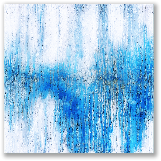 modern coastal art SOFT DRIFT. The abstract coastal wall art shows a blue and white modern coastal canvas design.