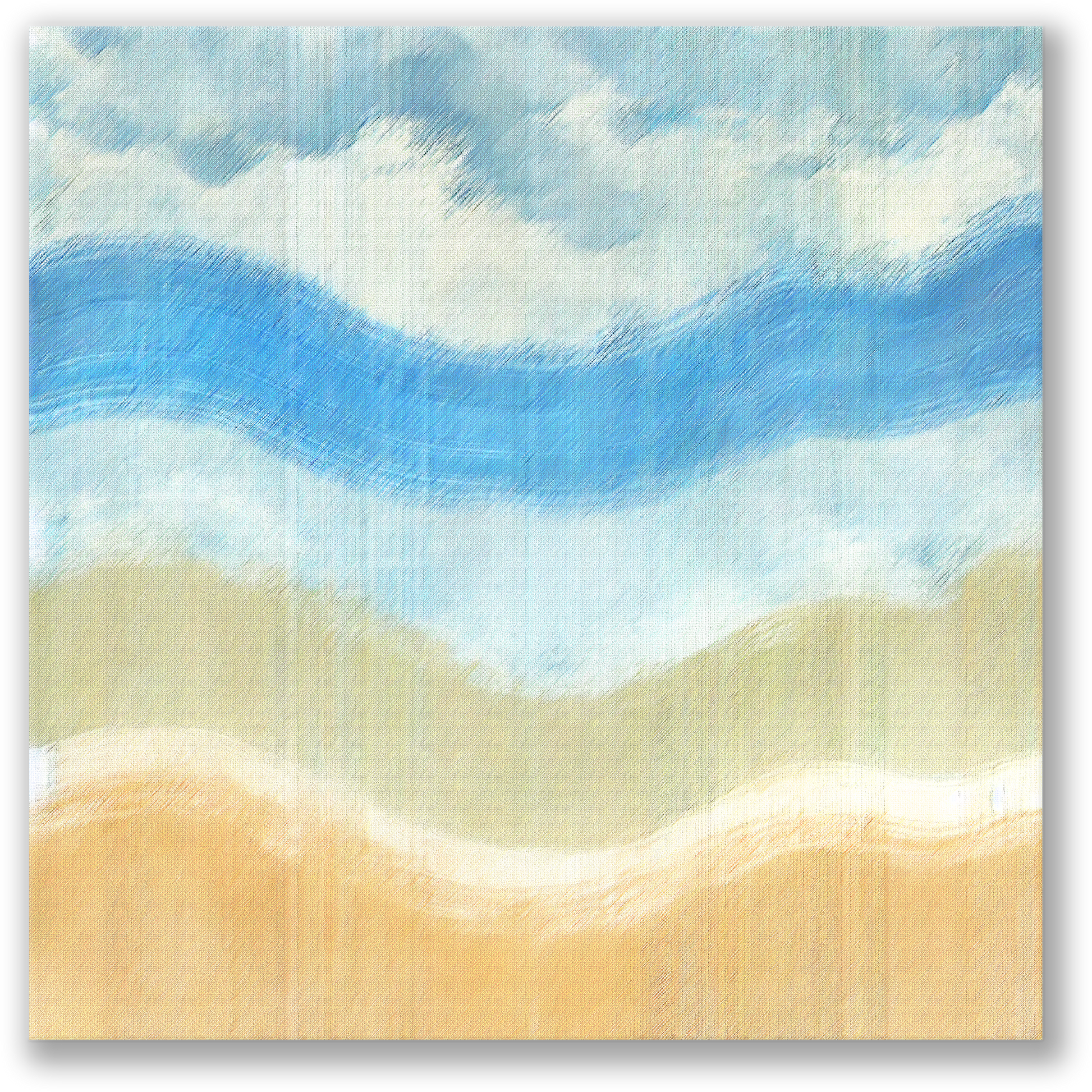 abstract beach canvas art WAVECREST. The seashore canvas art shows a multicolored abstract design inspired by ocean waves.
