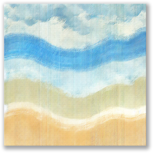 abstract beach canvas art WAVECREST. The seashore canvas art shows a multicolored abstract design inspired by ocean waves.
