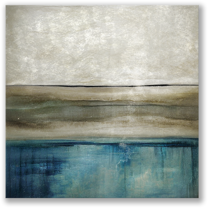 coastal wall artwork COASTAL HUSH. The modern abstract coastal art shows abstract coastal art in blues and tans.
