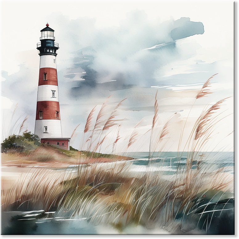 STRIPED BEACON Lighthouse Wall Art – Coastal Lighthouse Print for Beach-Themed Decor – Fade-Resistant – Ready to Hang