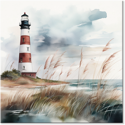 STRIPED BEACON Lighthouse Wall Art – Coastal Lighthouse Print for Beach-Themed Decor – Fade-Resistant – Ready to Hang