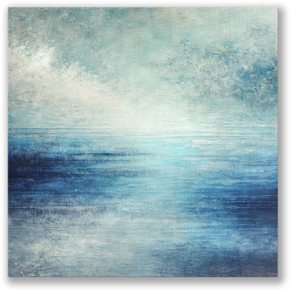 ocean artwork BLUE HAZE. The modern beach canvas art shows an abstract design inspired by the ocean.
