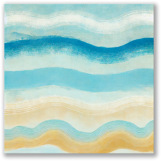 ocean decor MISTY MOTION. The modern coastal art shows a multicolored abstract design inspired by ocean waves.
