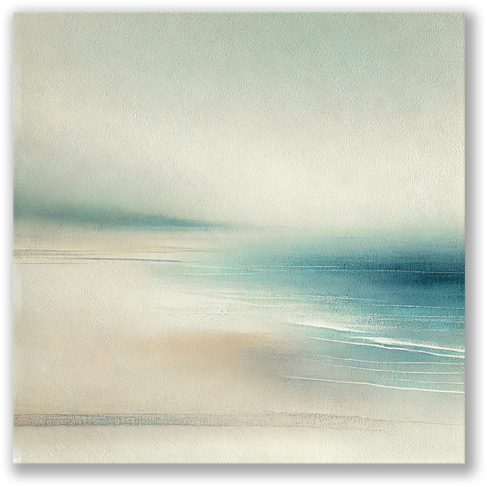 coastal artwork HAPPY PLACE. The calming canvas art shows an abstract in coastal colors.
