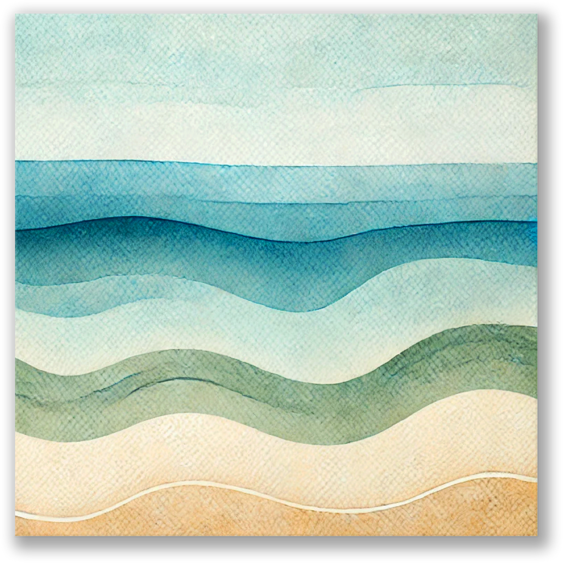 contemporary ocean art CALM WAVES. The modern beach canvas shows an abstract in coastal colors.
