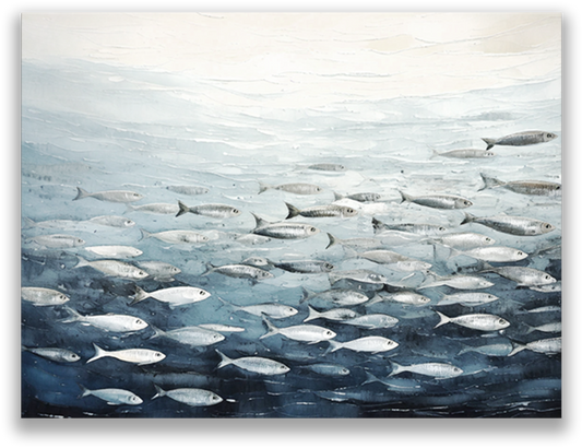 SILVER SCHOOL - fish wall art decor | canvas wall art, fade-resistant, ready to hang, 100% original artwork.