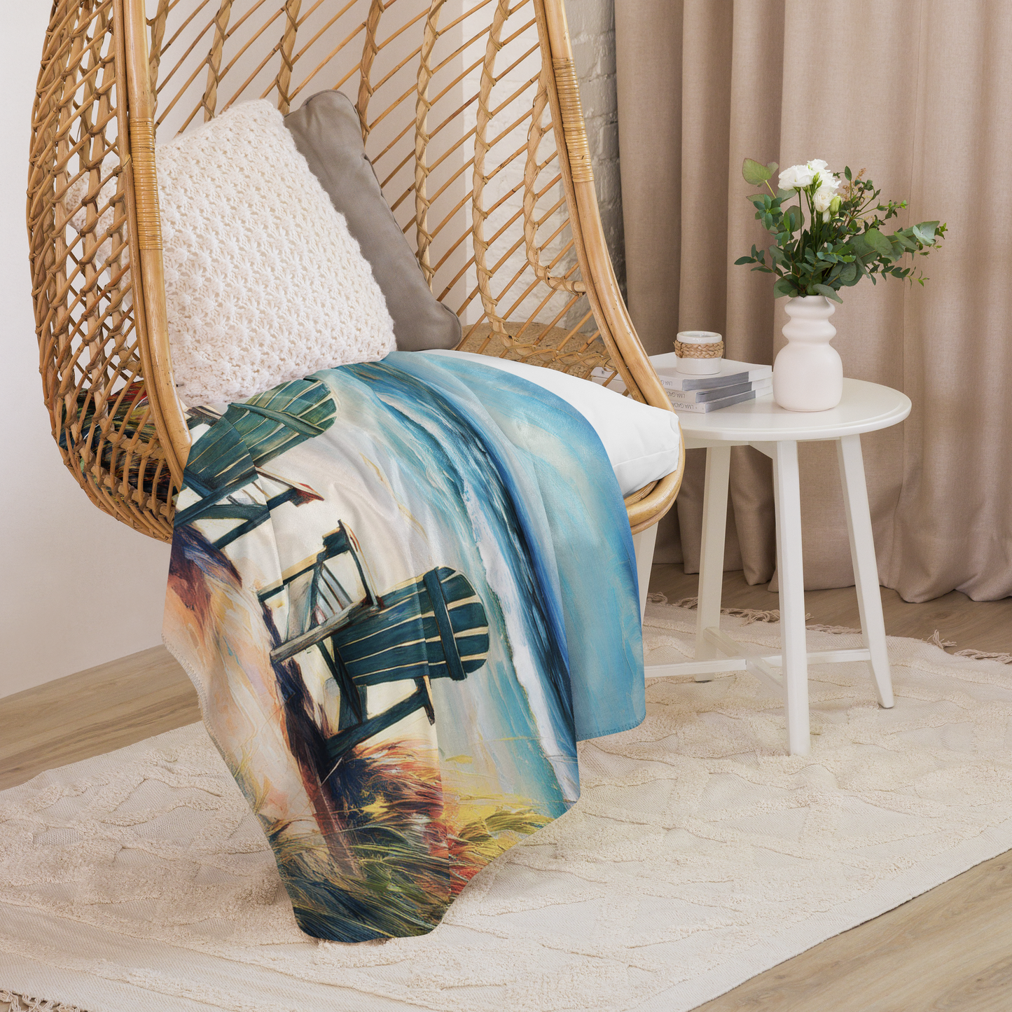 NO WORRIES Blanket, Soft Sherpa Blanket With Exclusive Beach Art