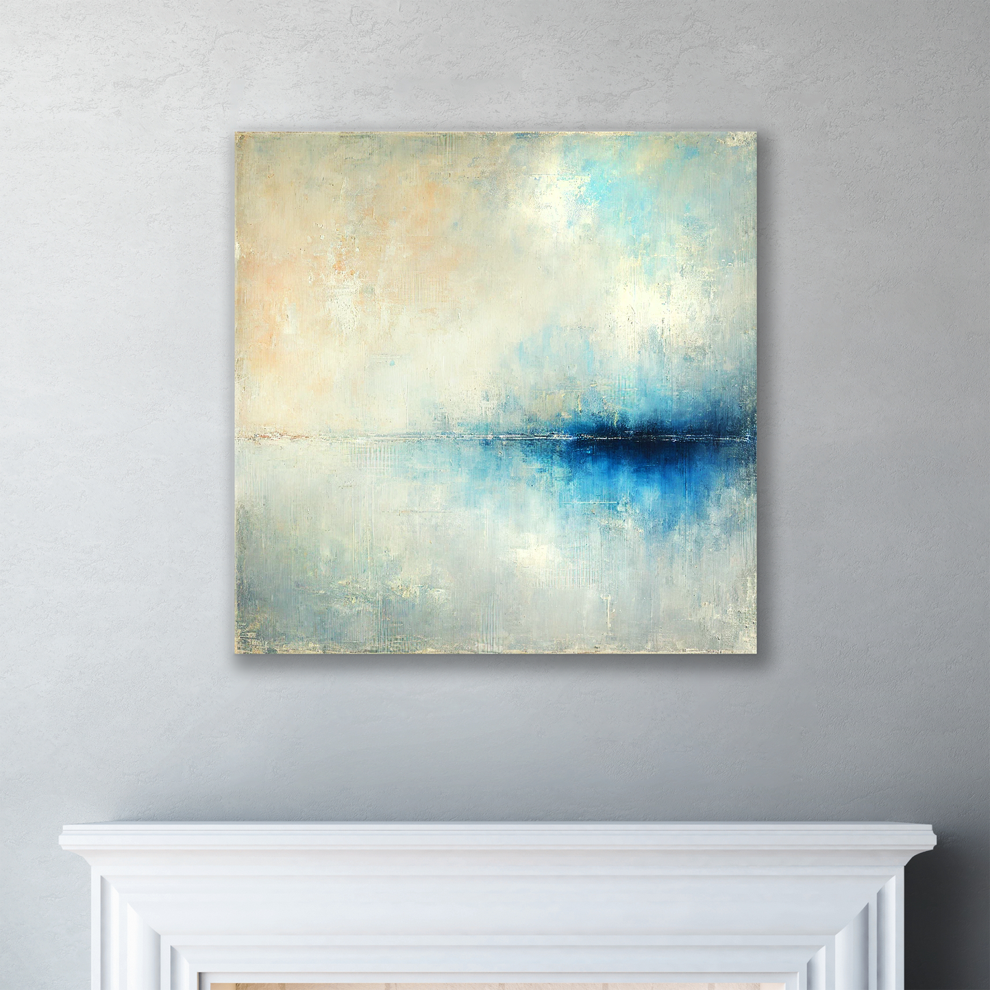 The seashore canvas art HARBOR LIGHT. The piece hangs on a wall.
