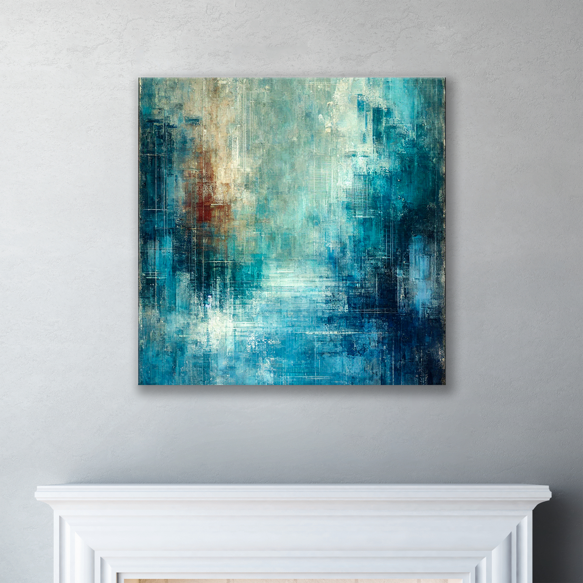 The contemporary coastal wall art MIDNIGHT SEA. The piece hangs on a wall.
