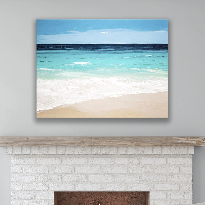This turner beach artwork hanging on a wall – premium thick coastal canvas.
