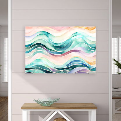 The waves art print EBB AND FLOW. The piece hangs on a wall.