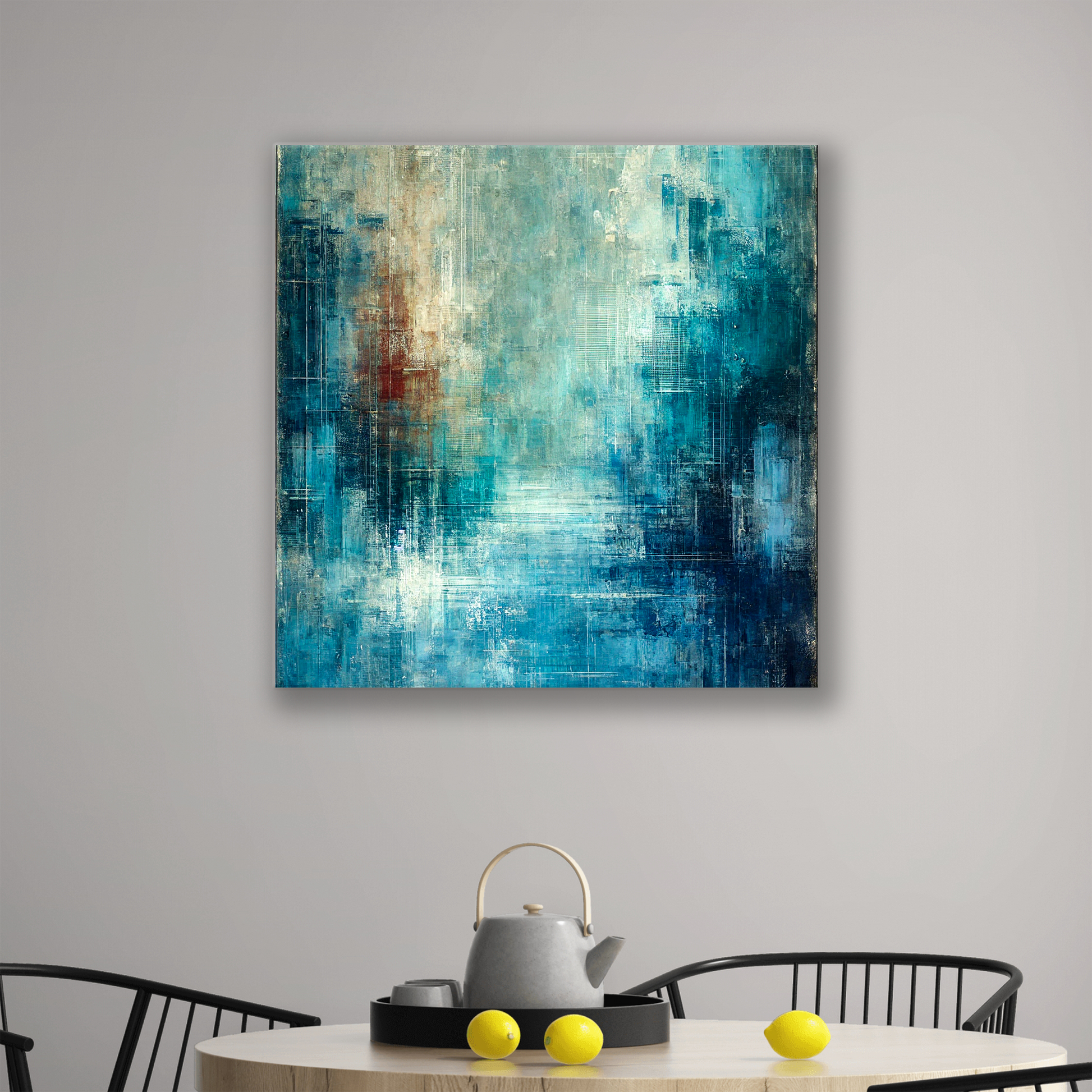 The contemporary coastal artwork MIDNIGHT SEA. The piece hangs on a wall.
