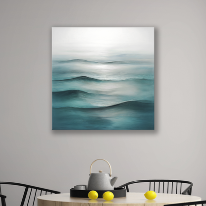 the ocean art work DEEP WATERS. The piece hangs on a wall.
