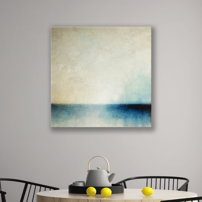 The modern coastal wall art canvas SEABOUND. The piece hangs on a wall.
