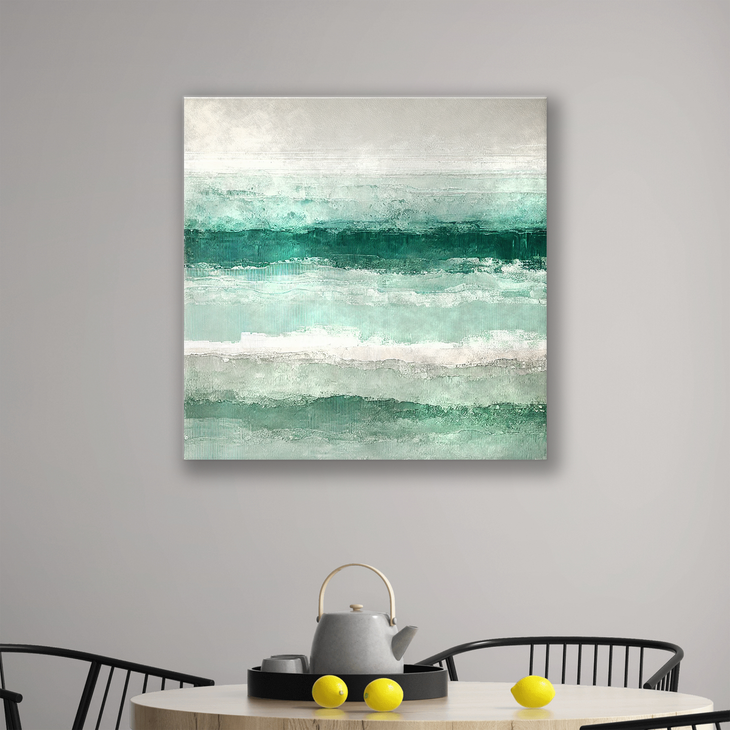 The ocean wall decor QUIET CURRENT. The piece hangs on a wall.
