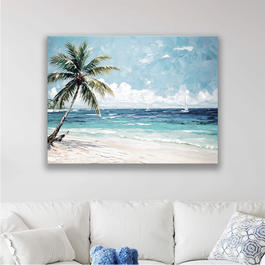 This Beachscape hanging on a wall, perfect for a beach-inspired space
