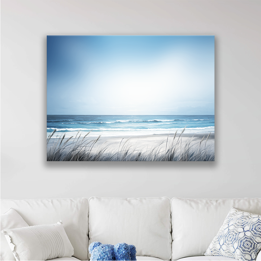 This beachscape hanging on a wall, perfect for a beach-inspired space
